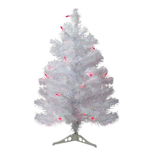 2' Pre-Lit White Pine Slim Artificial Christmas Tree - Pink Lights