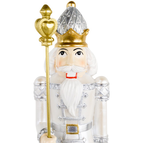 13.5" Silver Metallic Christmas Nutcracker with Staff