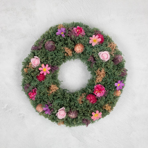 Thistle Mixed Floral Spring Wreath - 13" - Pink and Purple