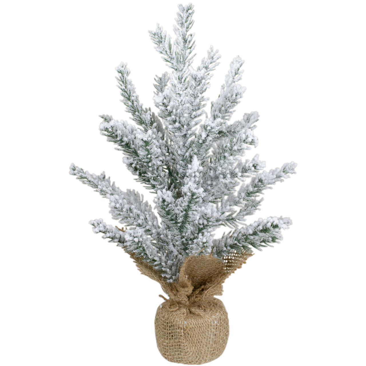 Flocked Mini Pine Slim Artificial Christmas Tree with Jute Base - Unlit - 12"
