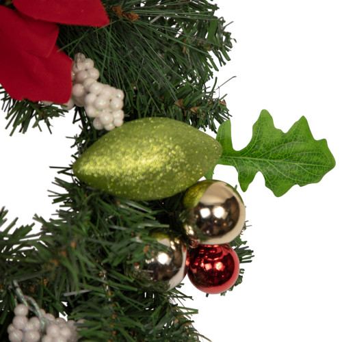 Decorated Red and Green Poinsettia and Pine Artificial Christmas Wreath, 24-inch, Unlit