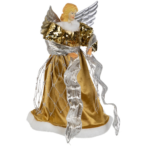 12" Metallic Bronze and Silver Sequined Angel Christmas Tree Topper, Unlit