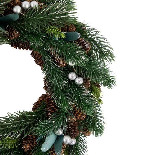 Green Pine, Pinecone with Berries Artificial Christmas Wreath, 14", Unlit