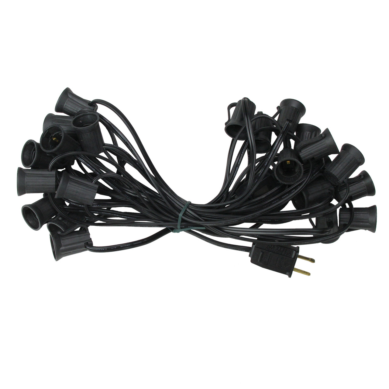 Commercial Grade C9 Christmas Light Socket Set - 25' - Black Wire