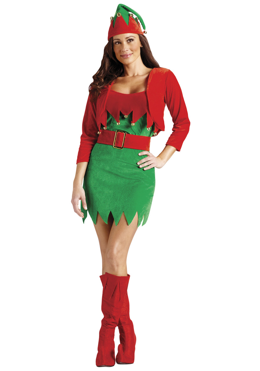 Red and Green Elfalicious Elf Women Adult Christmas Costume - Medium