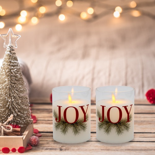 Battery Operated LED Glass Candles with Moving Flame, JOY - Set of 2