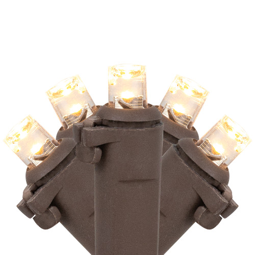 50ct Warm White LED Wide Angle Christmas Lights, 16.25ft Brown Wire