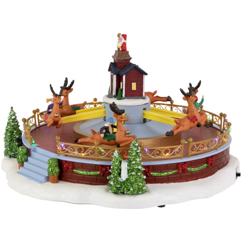 Animated and Musical Reindeer Ride LED Lighted Christmas Village Display - 12"