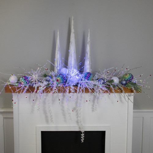 6' x 6" Pre-Lit White Christmas Garland with Red Jingle Bells, Multi-Color Lights