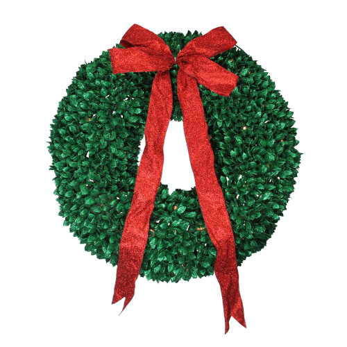 Pre-Lit Glittered Leaves Artificial Christmas Wreath - 28-Inch, Clear Lights
