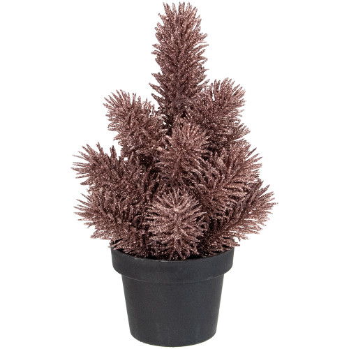 Potted Glittered Artificial Pine Christmas Tree - 8.5" - Rose Gold  - Unlit