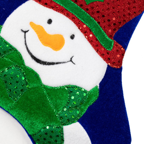 20" Royal Blue Embroidered Velveteen Snowman Christmas Stocking with White Cuff