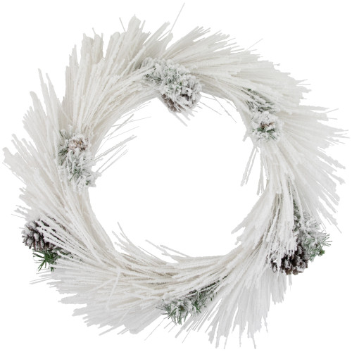 24" White Flocked Artificial Christmas Wreath with Pine Cones