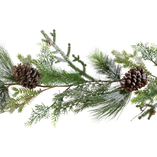 Frosted Mixed Pine and Cedar with Pinecones Artificial Christmas Garland - 5' x 10" - Unlit