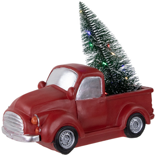 LED Lighted Pine Tree in Vintage Truck Christmas Decoration - 10" - Red