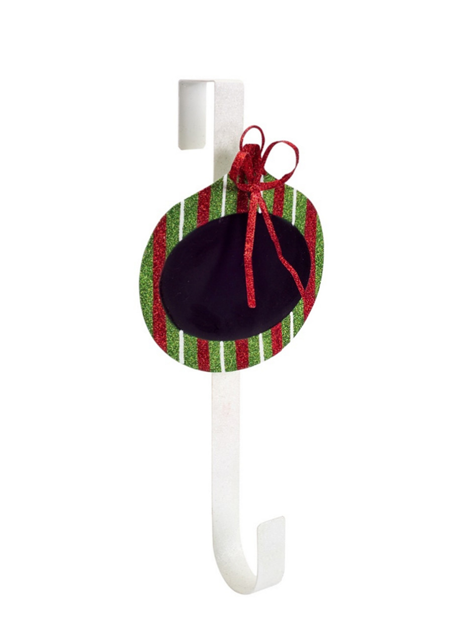 18" Red and Green White Striped Chalkboard with Bow Christmas Wreath Hanger
