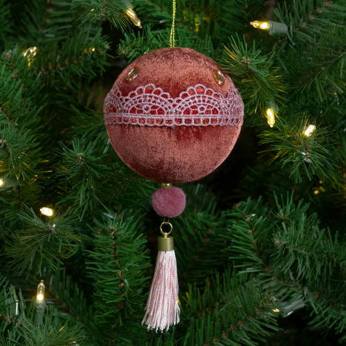 Maroon and Pink Lace Shatterproof Christmas Ball Ornament 4" (100mm)