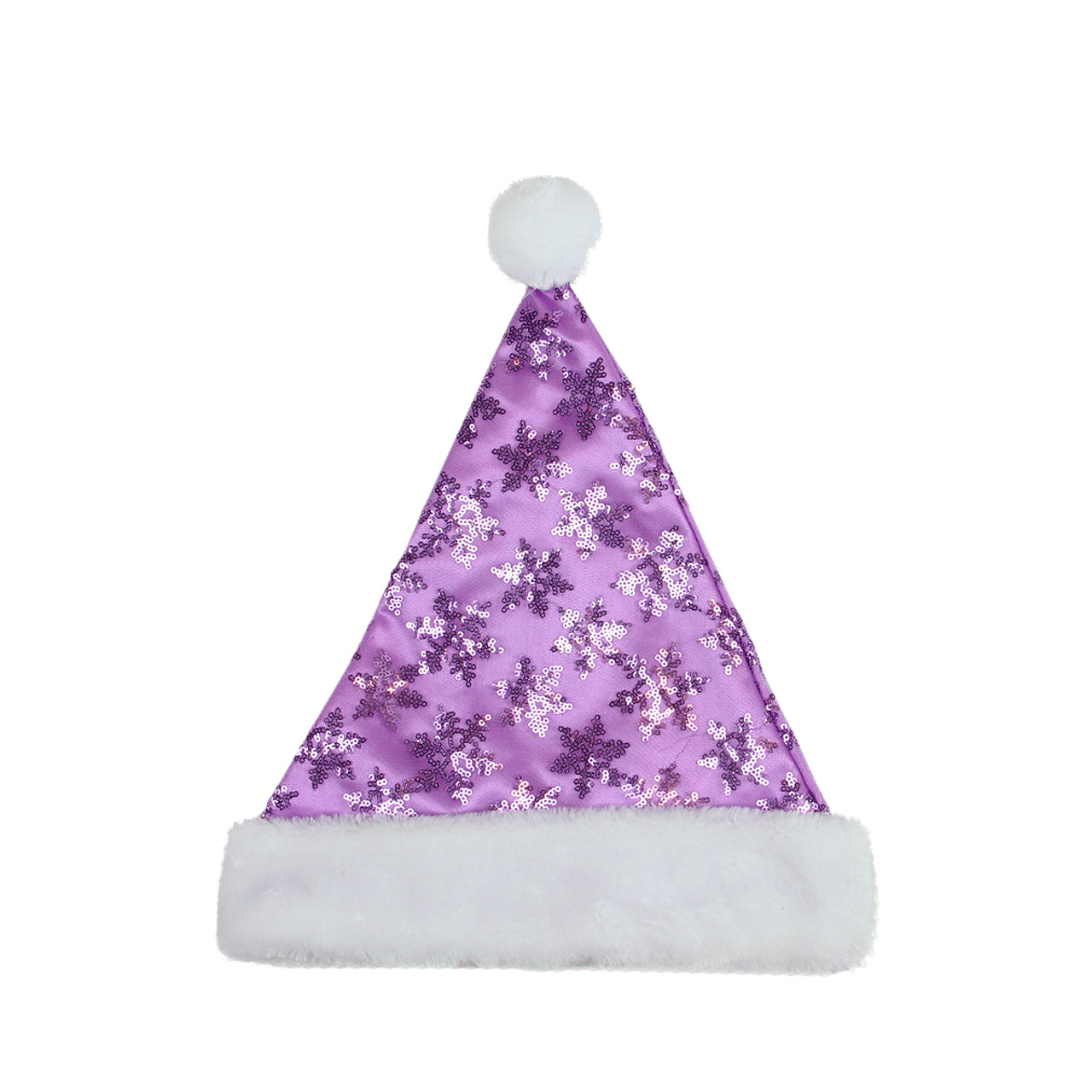 21" Purple and White Sequin Snowflake Christmas Santa Hat Costume Accessory - Medium