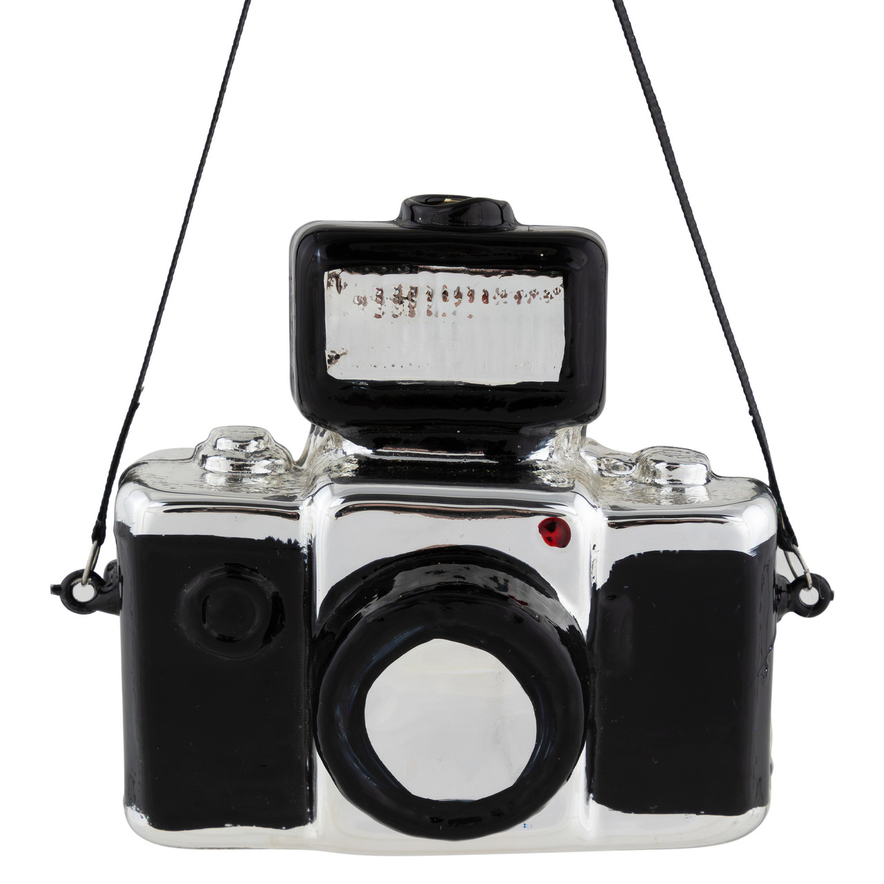 4" Black Retro Camera Glass Christmas Ornament