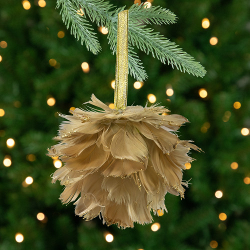 Glittery Feathers Christmas Ball Ornament - 6" - Green
