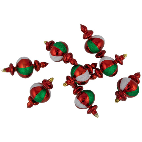 8ct Traditional Colors Shatterproof Finial Christmas Ornaments, 6"