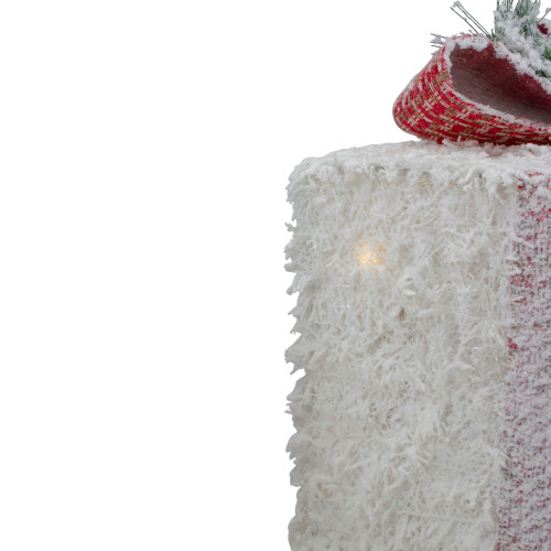 LED Flocked Rattan Christmas Gift Boxes with Pinecones - 10" - Set of 3