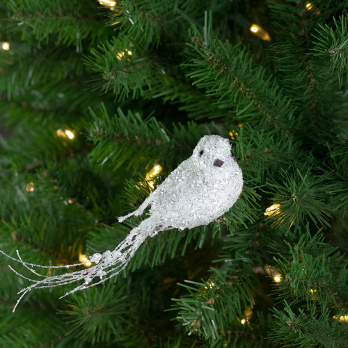 Sequined Bird Christmas Clip-on Ornament - 7.5" - White