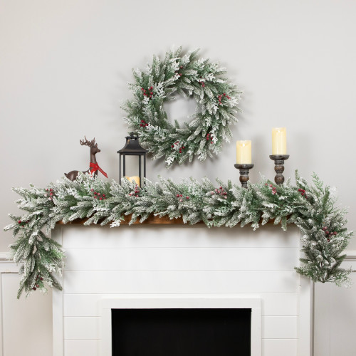 Real Touch?? Flocked Wind River Fir with Berries Artificial Christmas Garland - 7' x 12"  - Unlit