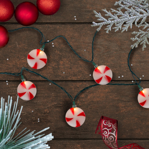 10-Count Peppermint Shaped Christmas Light Set, 6ft Green Wire