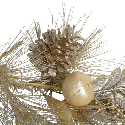 Glitter Pine Needle and Apple Pine Cone Artificial Christmas Garland - 6' x 9" - Unlit