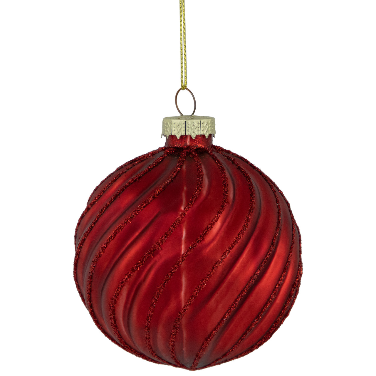 4ct Red Swirls Glittered Christmas Ball Ornaments 3" (80mm)