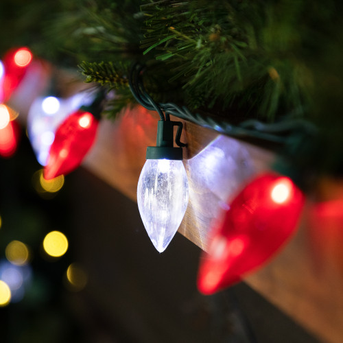 25ct Red and Pure White LED C9 Christmas Lights, 16ft Green Wire