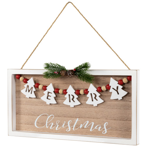 15.75" Framed Rustic "Merry Christmas" Beaded Wooden Wall Sign