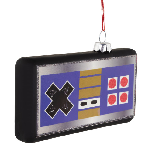4.25" Black Retro Game Controller Glass Christmas Ornament