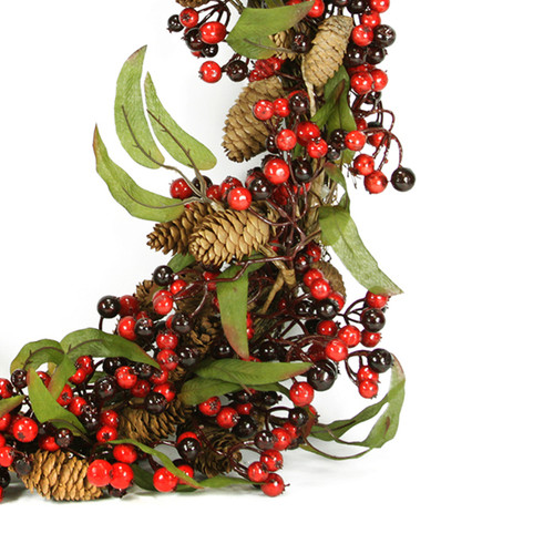 Leafy Mixed Berry and Pine Cone Artificial Christmas Wreath - 24" - Unlit