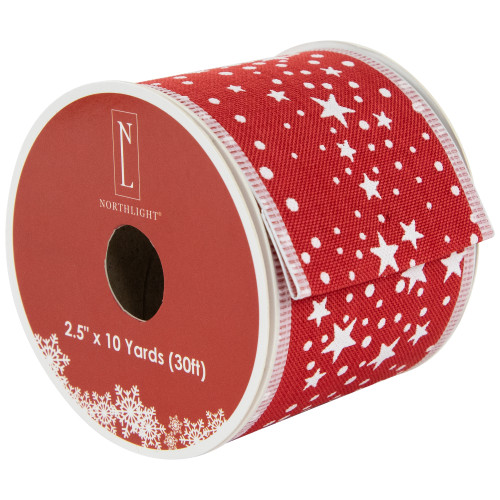 Red and White Stars Wired Craft Christmas Ribbon 2.5" x 10 Yards