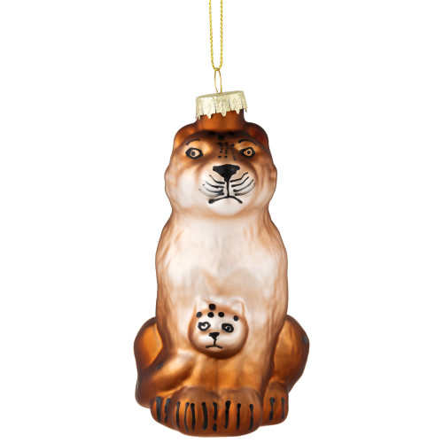 4" Glittered Jaguar and Cub Glass Christmas Ornament