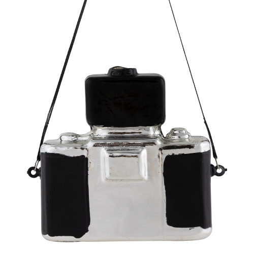 4" Black Retro Camera Glass Christmas Ornament