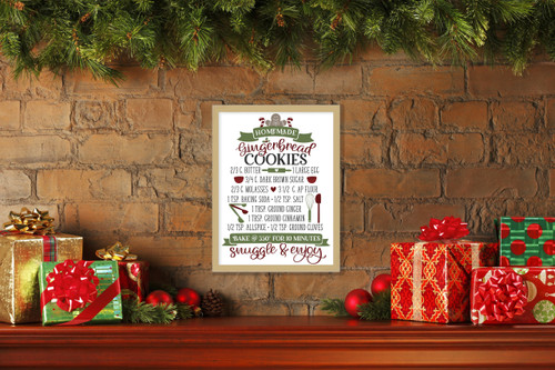 Gingerbread Cookie Recipe 13.5" x 17.5" Framed Christmas Wall Decor Art Print Sign Poster in a Natural Wooden Frame with UV Acrylic and Hangers