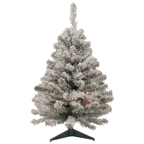 3' Pre-Lit Medium Heavily Flocked Madison Pine Artificial Christmas Tree, Multi Lights