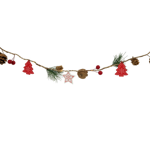 Pre-Lit B/O Tree, Star, and Pinecone Christmas Garland - 6.5' - Warm White
