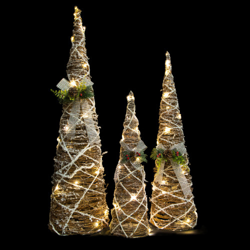 Set of 3 LED Lighted Pine and Berries Cone Christmas Tree Decorations 39.25"