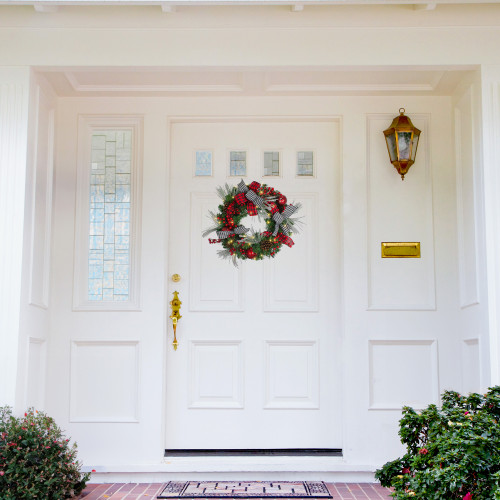 Pre-Lit Plaid and Houndstooth Artificial Christmas Wreath - 24" - Warm White Lights