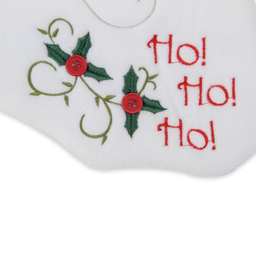 19.25" Red and White Embroidered Ho Ho Ho Santa Face Christmas Stocking