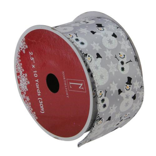 Silver Snowmen and Snowflakes Wired Christmas Craft Ribbon 2.5" x 10 Yards