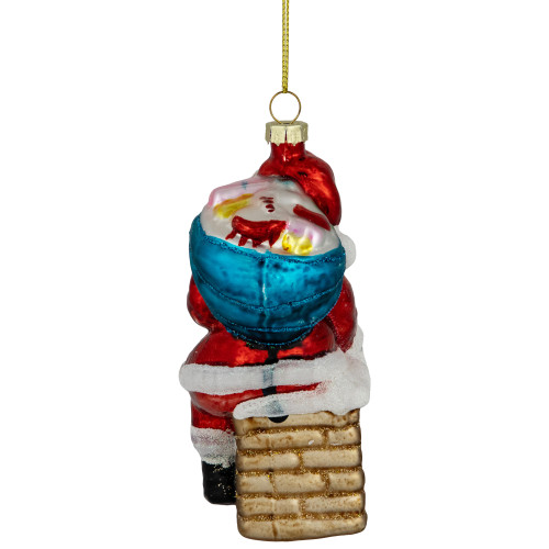 4.75" Santa Down the Chimney Hanging Glass Christmas Hanging Ornament