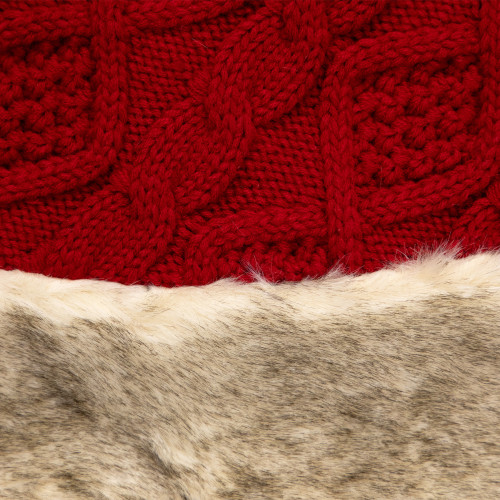 Cable Knit Christmas Tree Skirt with Faux Fur Trim- 48" - Red
