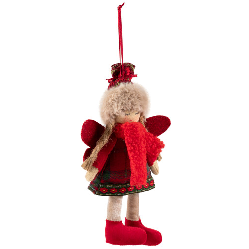 Angel Girl with Knitted Winter Hat Christmas Ornament - 8.5"