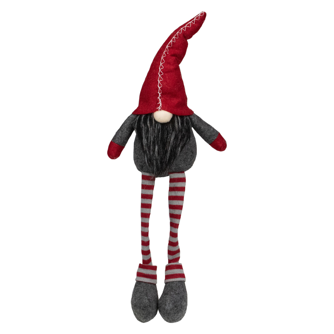 Sitting Striped Gnome Christmas Figure - 22" - Red and Gray