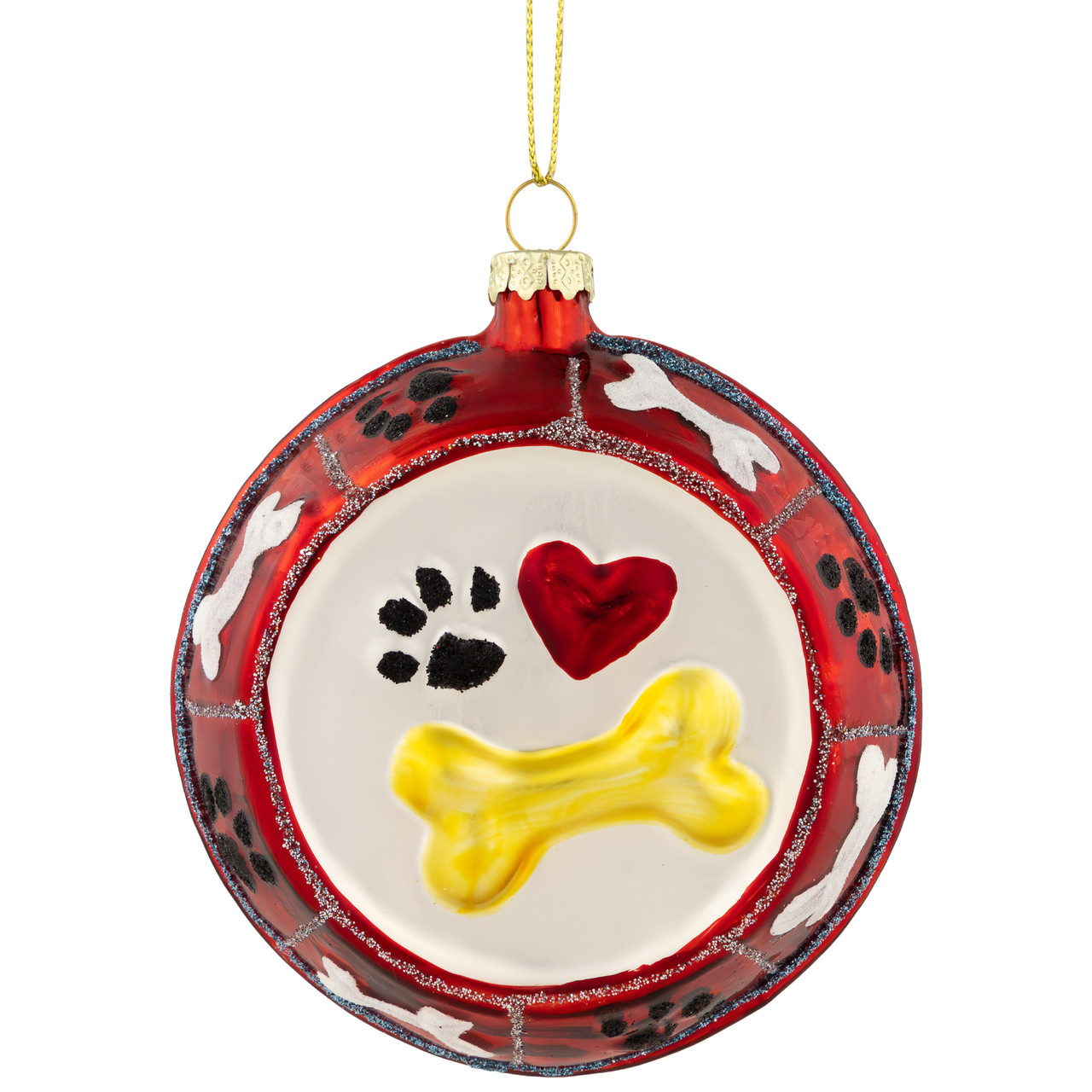 3.75" Bones and Heart Dog Food Bowl Glass Christmas Ornament